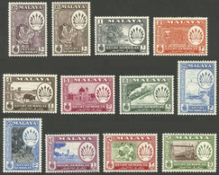 MALAYA - NEGRI SEMBILAN: Sc.64/74, 1957/63 Cmpl. Set Of 11 Values + The 10c. Value In 2 VERY DIFFERENT COLORS, Mint Ligh - Negri Sembilan