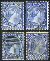 FALKLAND ISLANDS/MALVINAS: Sc.15 + Other Values, 1891/1902 2½p., 4 Used Examples, Varied Cancels And Color Shades, VF! - Falkland