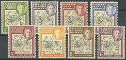 FALKLAND ISLANDS/MALVINAS: Sc.1L1/1L8, 1946 Map Of The Islands, Cmpl. Set Of 8 Values Perforated SPECIMEN, VF Quality! - Falkland