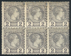 MONACO: Yvert 2, 1885 Prince Charles III 2c. Gray, Spectacular MINT BLOCK OF 6, Including 3 MNH Stamps, 2 Hinged And One - Sonstige & Ohne Zuordnung