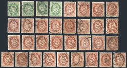 NORWAY: 1877 Issue: Sc.26 X4 + Sc.27 X29, All Used, With Some Interesting Cancels, Fine To VF General Quality, Catalog V - Autres & Non Classés