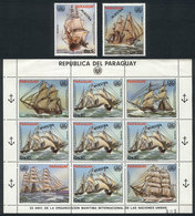 PARAGUAY: Sc.C542/4, 1983 Old Sailing Boats, Set Of 3 Values (the 10G. Value In Mini-sheet Of 5) All With Overprint MUES - Paraguay