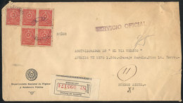 PARAGUAY: Official Cover Franked With 5x 50c. (Sc.O90) And Sent By Registered Mail To Argentina In August 1929, Fine Qua - Paraguay