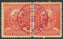 PERU: Sc.144, Pair With Complete Red "RECEPTORIA DE URCOS" Cancel, VF Quality, Rare!" - Peru