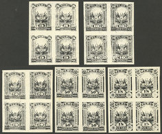 PERU: PROOFS: Interesting Set Of 5 Blocks Of 4 In Black, VF Quality! - Perú