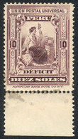 PERU: Sc.J35 (Yvert 39), 1899 10S. Dark Lilac, Mint With Sheet Margin, Fine Quality, Extremely Rare, Yvert Catalog Value - Perú