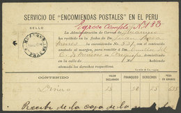 PERU: Receipt For A Parcel With Money Sent From HUANUCO To Arequipa On 18/AU/1898, Interesting! Ex-Herbert Moll - Peru