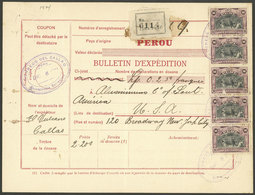 PERU: Dispatch Note For A Parcel Sent From Callao To USA On 6/DE/1924 Franked With 2.50S. (Sc.217 X5, One With Defect),  - Perú