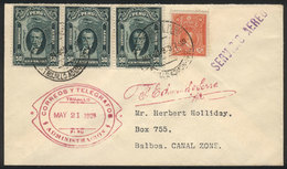 PERU: 21/MAY/1929 First Flight Trujillo - Cristobal, Cover Franked 1.60S., With Arrival Backstamp Of 27/MAY, VF Quality! - Perú