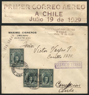 PERU: 19/JUL/1929 First Flight Lima - Santiago De Chile, By PANAGRA. Cover With Special Handstamp Of The Flight, Franked - Perú