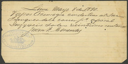 PERU: Receipt Dated Lima 8/MAR/1890: "Vapor Aconcagua Con Destino Al Sur, Franqueo De La Correspondencia Oficial Diecise - Sin Clasificación