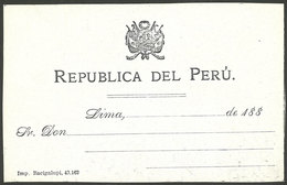 PERU: Unused Form For Sending Official Parcel Post, Very Old (circa 1880), Printed By Imprenta Bacigalupi, Rare! Ex-Herb - Zonder Classificatie