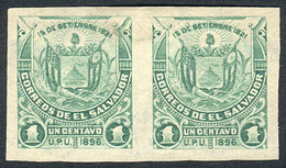 EL SALVADOR: Yv.132A, 1896 Coat Of Arms 1c. With Watermark, IMPERFORATE PAIR, VF! - El Salvador
