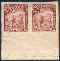 EL SALVADOR: Yv.133A, 1896 Congress 2c. With Watermark, IMPERFORATE PAIR, VF! - El Salvador