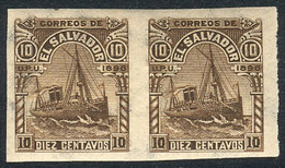 EL SALVADOR: Yv.136A, 1896 Steamship 10c. With Watermark, IMPERFORATE PAIR, VF! - El Salvador