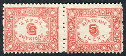 SURINAME: Yvert 58a, 1909 5c. Red Perforated, Pair Forming Tete-beche, Very Fine Quality, Rare, Catalog Value Euros 140. - Surinam