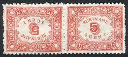 SURINAME: Sc.62a, 1909 5c. Perforation 11½x10½, Tete-beche Pair, Issued Without Gum, Fine Quality, Catalog Value US$140. - Suriname