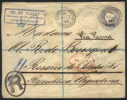 TURKEY: Stationery Envelope Surcharged 40pa. Of The British Offices In Constantinople, Sent To Argentina On 23/FE/1895.  - Sonstige & Ohne Zuordnung