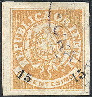 URUGUAY: Yvert 26, 1866 Escudito 15c. On 10c. Yellow, Used, Very Fine Quality, Catalog Value Euros 90. - Uruguay