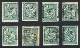 URUGUAY: Yvert 55 (Sc.52), 8 Examples With Different VARIETIES Of Overprint: Inverted, Without "provisorio", Shifted, Et - Uruguay