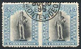 URUGUAY: Yv.115 (Sc.131), 1896 5c. Inauguration Of The Monument To President J. Suarez, Horizontal Pair IMPERFORATE BETW - Uruguay