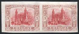 URUGUAY: Yv.130 (Sc.129), 1897 3P. Cathedral Of Montevideo, IMPERFORATE PAIR, Fine Quality, Rare! - Uruguay