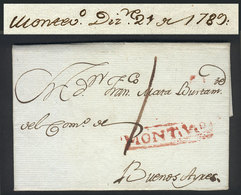 URUGUAY: 27/DE/1789 Montevideo - Buenos Aires: Very Old Entire Letter With Framed MONTEVIDEO In Red And "1" Rating In Pe - Uruguay