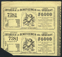 URUGUAY: Pair Of Lottery Tickets Of The Year 1875, The Top One Of VF Quality, Rare! - Uruguay