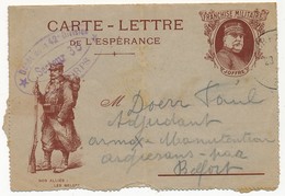 Franchise Militaire - Carte-lettre De L'Espérance - Simili Joffre - Nos Alliés Les Belges / Cachet Adm Dépot 42eme Div - Covers & Documents