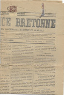 1877 - SAGE 2c  Sur JOURNAL POLITIQUE "L'INDEPENDANCE BRETONNE"  ST BRIEUC COMPLET - 2 TIMBRES REEXPEDITION ARRACHES ! - 1876-1898 Sage (Type II)