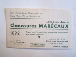 Publicité Buvard Buvards Chaussures Marécaux Tourcoing - Chaussures