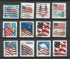 USA Flagge Flag = 12 Various Stamps O - Francobolli