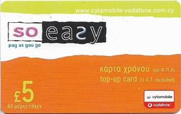 Cyprus - Cytagsm - So Easy, 5£ GSM Refill, (Vodafone Logo, 2 Barcodes In White), Used - Cyprus