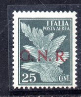 RSI173 - GNR 1944 ,  Posta Aerea 25 Centesimi Soprastampato : Angolo Con Difetto **  MNH. Firma OLIVA - Posta Aerea