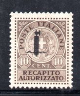 RSI200 - GNR 1944 ,  Recapito Autorizzato 10 Cent Soprastampato  **  MNH. - Altri & Non Classificati