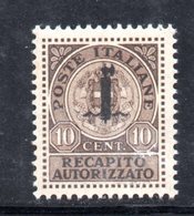 RSI201 - GNR 1944 ,  Recapito Autorizzato 10 Cent Soprastampato  **  MNH. - Altri & Non Classificati