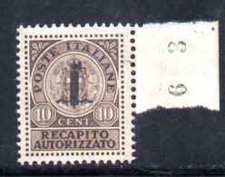 RSI202 - GNR 1944 ,  Recapito Autorizzato 10 Cent Soprastampato  **  MNH. - Altri & Non Classificati