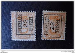 Belgique 1922 Préo  " Bruxelles 12  " (2X)  Pas De Gomme, Trace Charnière - Typo Precancels 1922-26 (Albert I)