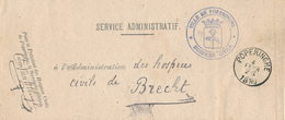 737/28 - Bande IMPRIMEE Complète En FRANCHISE - Hospices Civils Ville De POPERINGHE 1890 Vers BRECHT - Franchise