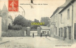 44 Ligné, Place Côté De L'Eglise, Carte Pas Courante Affranchie 1916 - Ligné
