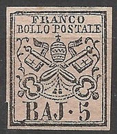 1852 - 5 Baj Stato Pontoficio Rosa Carminio - Sassone 6A (*) - Kerkelijke Staten