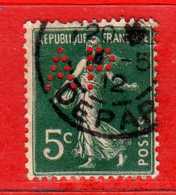 France ° 1907 - SEMEUSE. C. 5. Yvert . 137 Type I. PERFIN.  AP  Oblitéré .  Vedi Descrizione - Used Stamps