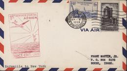 Cachet 1er Service Postal Aérien France Etats Unis Marseille New York CAD Marseille Gare Avion 24 V 1939 YT 393 + 426 - 1960-.... Covers & Documents