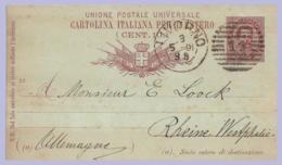 ITALY - 1891 KUI 10c Postal Card - Michel 23 - Year Date 91 - Livorno 14 Duplex To Rheine, Germany - Entero Postal