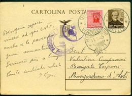 V9158 ITALIA RSI 1945 Cartolina Postale 30 C.Mazzini, Fil. C112, Interitalia 108,con Affrancatura Agguntiva, Da Quarona - Interi Postali