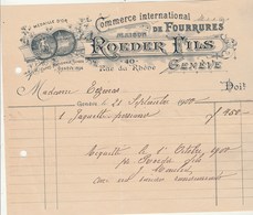 Suisse Facture Illustrée 21/9/1900 ROEDER Fils Fourrures GENEVE - Schweiz