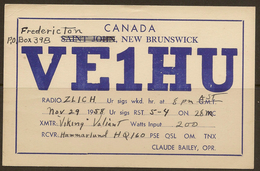 CANADA 1958 QSL Ham Radio Card VE1HU U ZZ1911 - Fredericton