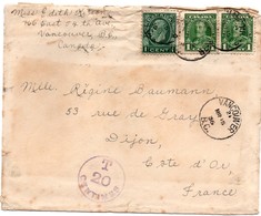 Vancouver 1936 - Lettre Taxée Pour France - Brief Cover - Briefe U. Dokumente