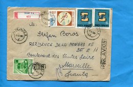 Marcophilie-ROUMANIE-lettre REC Cad ARAD--1970-pour Françe-10 Stamps-sport -animals-car-train ... - Marcophilie