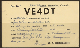 CANADA 1960 QSL Ham Radio Card VE4DT U ZZ2122 - Andere & Zonder Classificatie